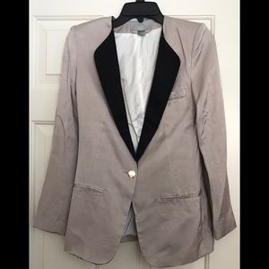 H&M Taupe/Black Satin Collarless Blazer Size 4